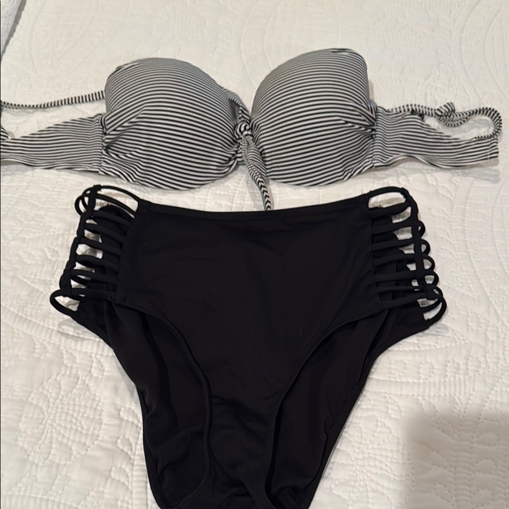 Striped Black and White Bikini Set